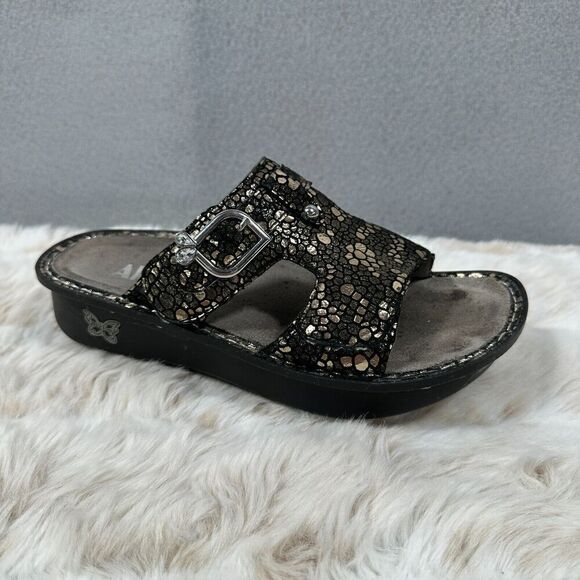 Alegria Shoes - Alegria Sandals Womens 36 US‎ 6/6.5 Peggy Pewter Mosaic Leather Slides Metallic